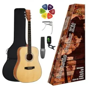 Pack Guitarra Acustica 3/4 Dreathnoght | Funda-Afinador-Capo-Puas-Correa | Natural