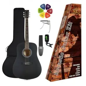 Pack Guitarra Acustica Dreadnought | Funda-Afinador-Correa-Capo-puas | Color Black