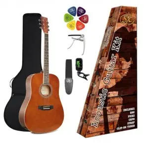 Pack Guitarra Acustica Dreadnought | Funda-Afinador-Correa-Capo-puas | Color Brown