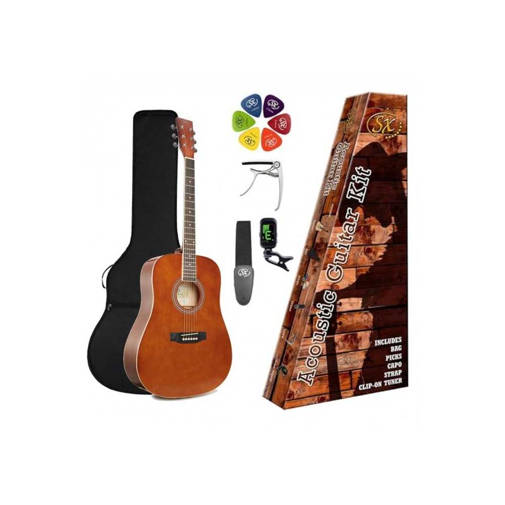 Pack Guitarra Acustica Dreadnought | Funda-Afinador-Correa-Capo-puas | Color Brown