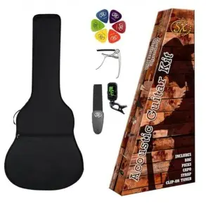 Pack Guitarra Acustica 3/4 Dreathnoght | Funda-Afinador-Capo-Puas-Correa | Natural