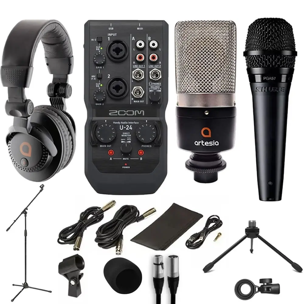 Kit Grabacion Home Studio Placa Microfonos Auriculares Pack Bateria