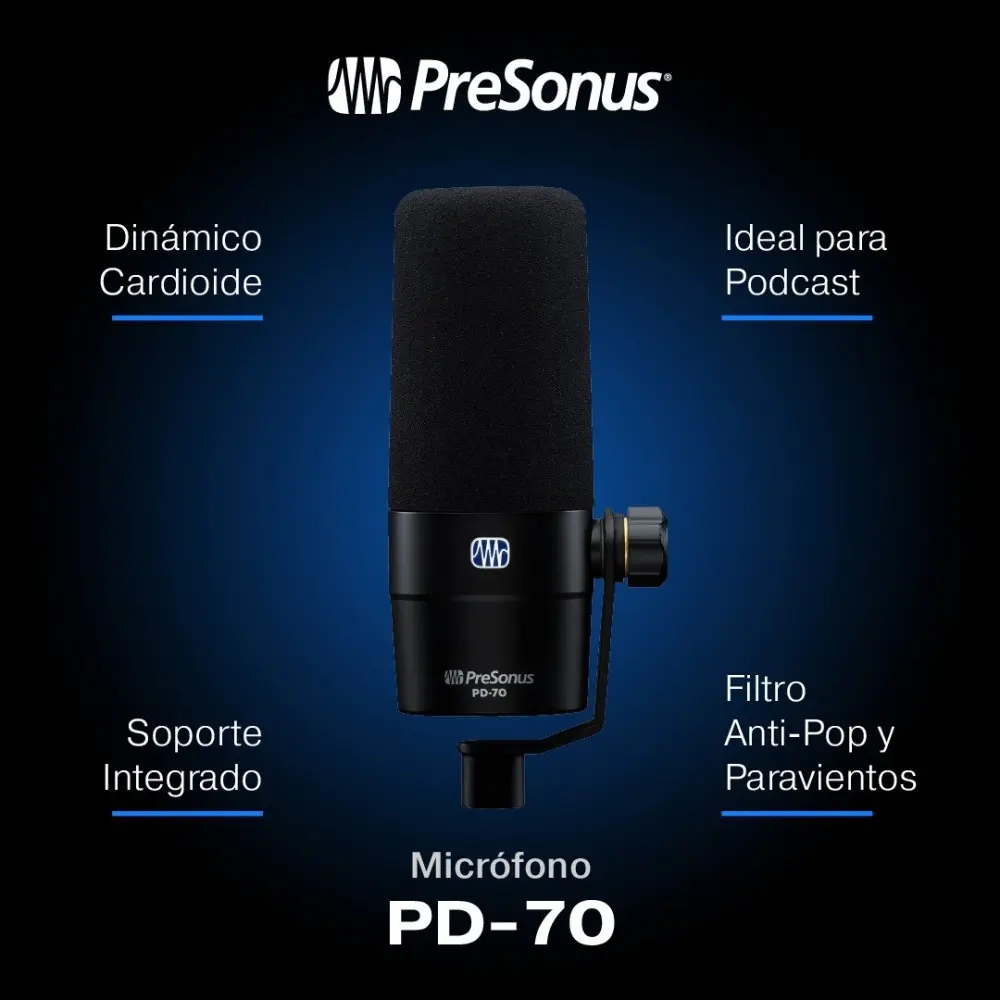 Micrófono Para Podcast Presonus Pd-70 Dinámico Voces