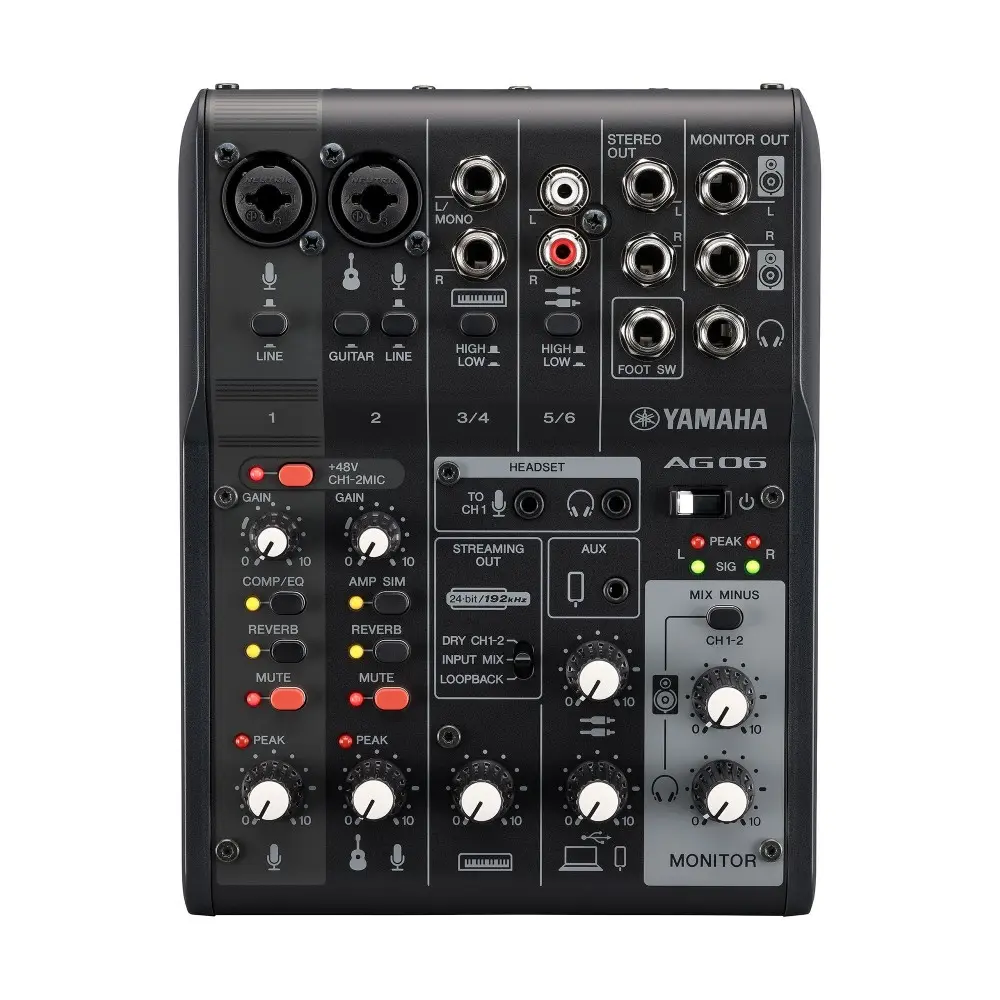 Mixer Yamaha AG06MK2B Streaming 2 Canales USB