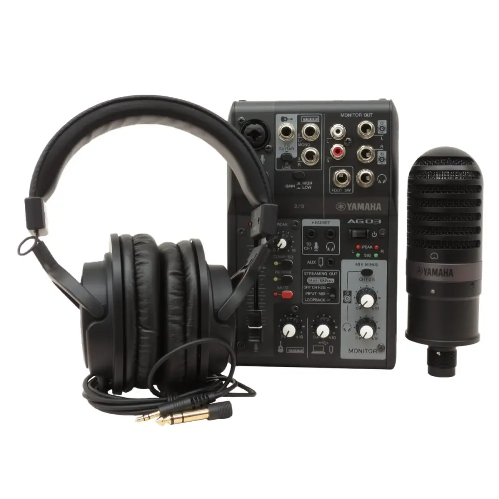 Pack Live Streaming Yamaha AG03MK2BLSPK Mixer Microfono Auriculares