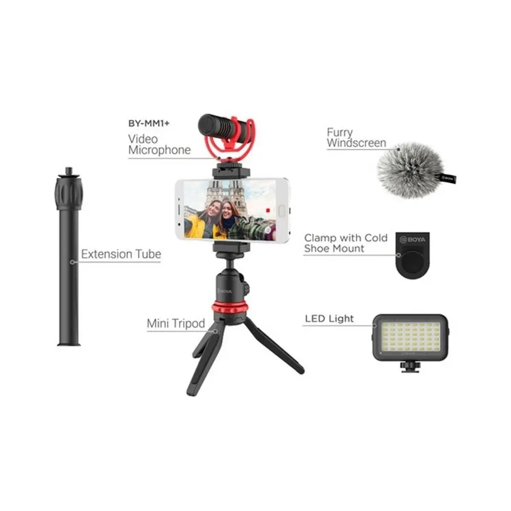 Microfono Boya By-vg350 Kit Streaming Vlog Tripode + Luz Led