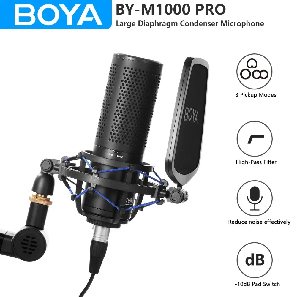 Microfono Boya By-m1000 Condenser Multipatron Estudio Tipo Rode Nt Pop Filter