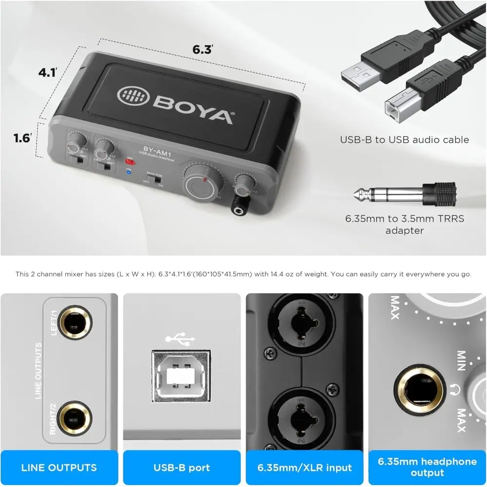 Placa de Audio Boya By-am1 De 2 Canales XLR USB