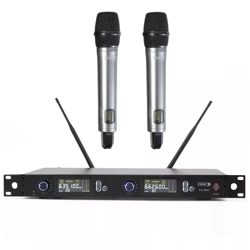 Sistema Inalámbrico Doble Microfono UHF Ross FU-630 Rackeable