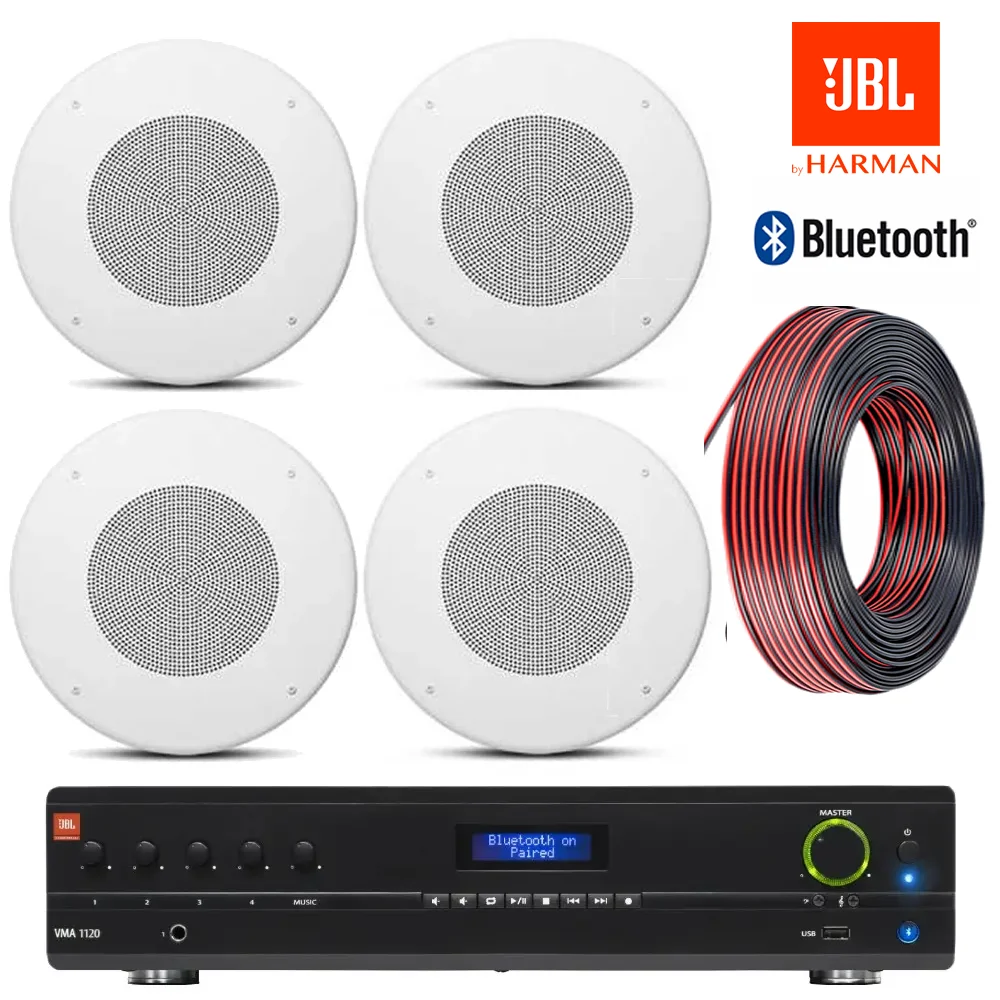 Kit Musica Funcional Parlantes Techo JBL CSS y Amplificador JBL VMA Rollo Cables