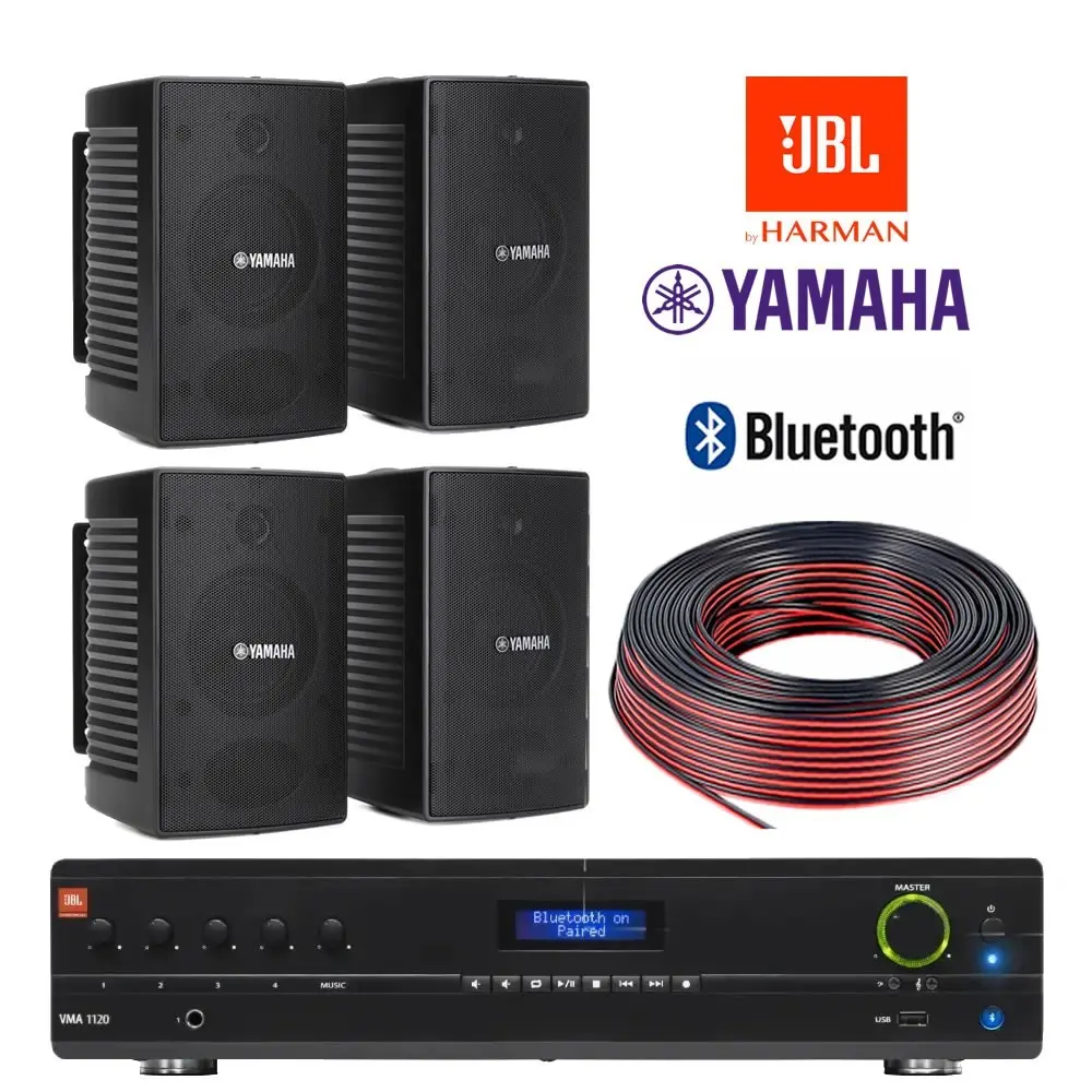 Kit Musica Funcional Parlantes Yamaha Exterior VS4 y Amplificador JBL VMA Rollo Cables