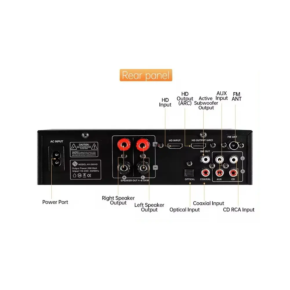 Sintoamplificador Stereo 100w Hypersound AV-280HD