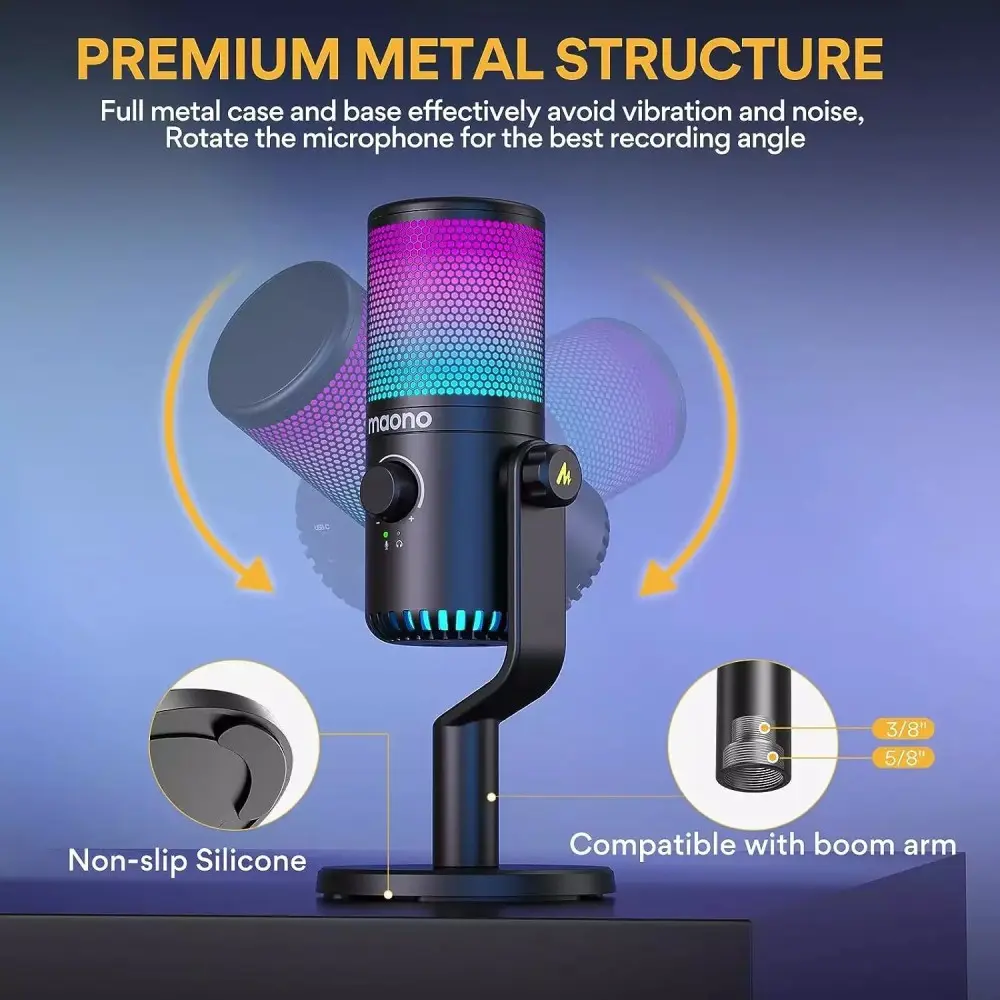 Micrófono Condenser USB MAONO DM30 RGB Con luces Programables