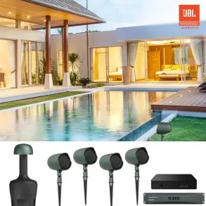 Pack Sonido Jardin Pileta JBL Piscina 100W 4 Bafles Satellites Y Sub