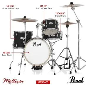 Bateria Pearl Midtown 4 Cuerpos Bombo 16 MT564 White