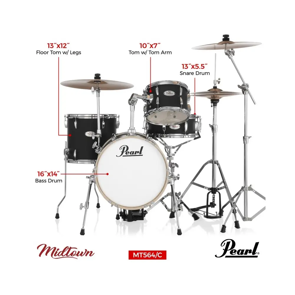 Bateria Pearl Midtown 4 Cuerpos Bombo 16 MT564 White