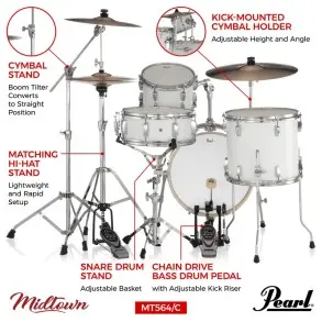 Bateria Pearl Midtown 4 Cuerpos Bombo 16 MT564 White