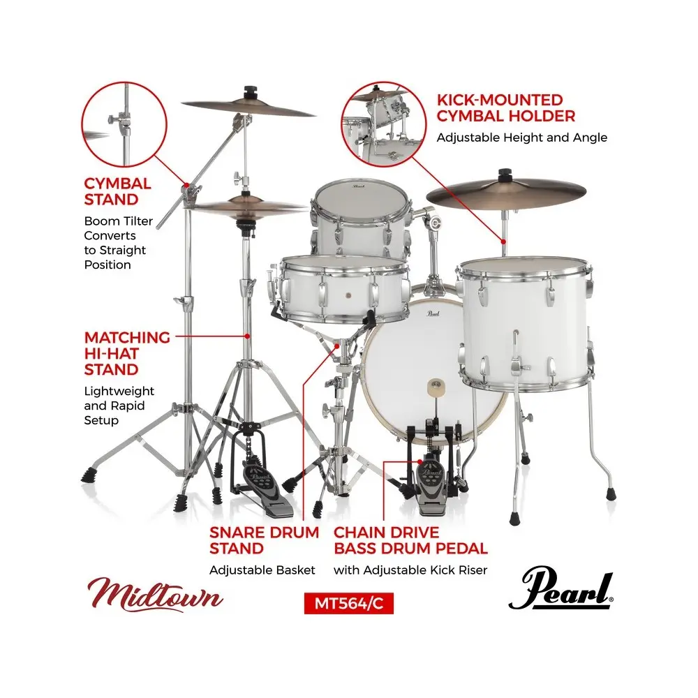 Bateria Pearl Midtown 4 Cuerpos Bombo 16 MT564 White