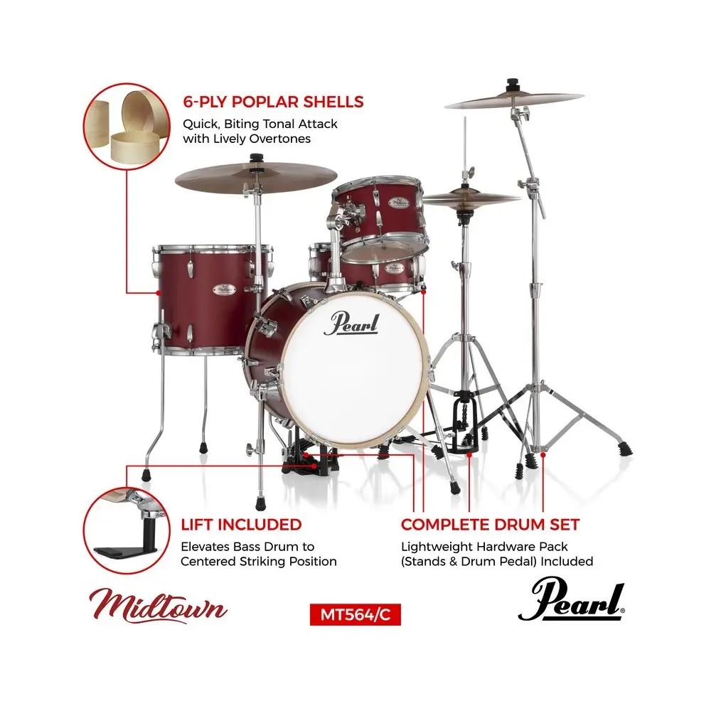 Bateria Pearl Midtown 4 Cuerpos Bombo 16 MT564 White