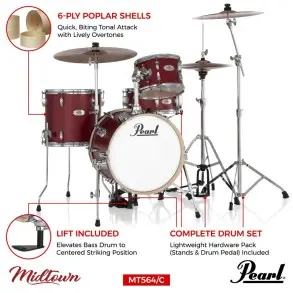 Bateria Pearl Midtown 4 Cuerpos Bombo 16 MT564 Red