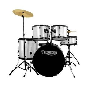 Bateria 5 Cuerpos Bombo 22 Fierros + Platillos Thunder Gris