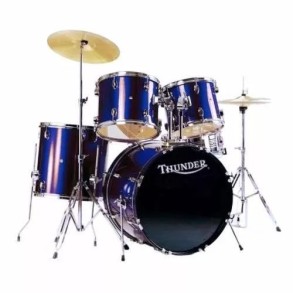 Bateria 5 Cuerpos Bombo 22 Fierros + Platillos Thunder Azul
