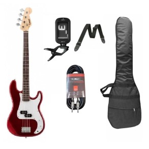 Bajo Eléctrico Leonard Precision 4 Cuerdas Rojo + Accesorios