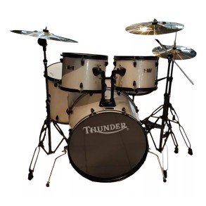 Bateria 5 Cuerpos Bombo 22 Fierros + Platillos Thunder Blanco