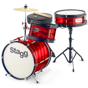 Bateria Para Niños Stagg 3 Cuerpos 12" Platillos Banqueta y Palillos Color Rojo