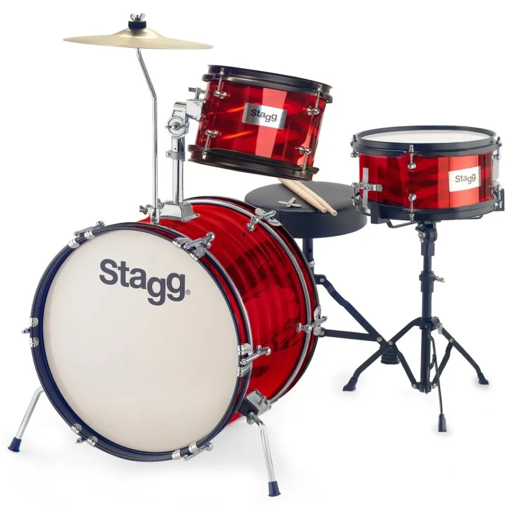 Bateria Para Niños Stagg 3 Cuerpos 16" Platillos Banqueta y Palillos Color Rojo