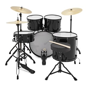 Bateria 5 Cuerpos Bombo 22 Fierros + Platillos Thunder Negra