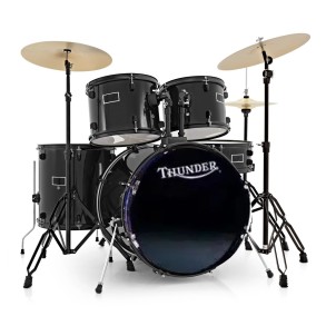 Bateria 5 Cuerpos Bombo 22 Fierros + Platillos Thunder Negra