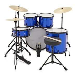 Bateria 5 Cuerpos Bombo 22 Fierros + Platillos Thunder Azul