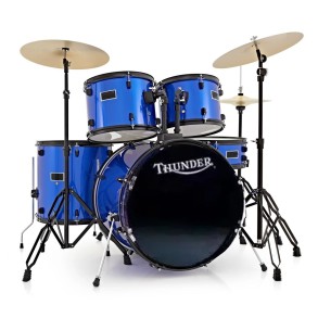 Bateria 5 Cuerpos Bombo 22 Fierros + Platillos Thunder Azul