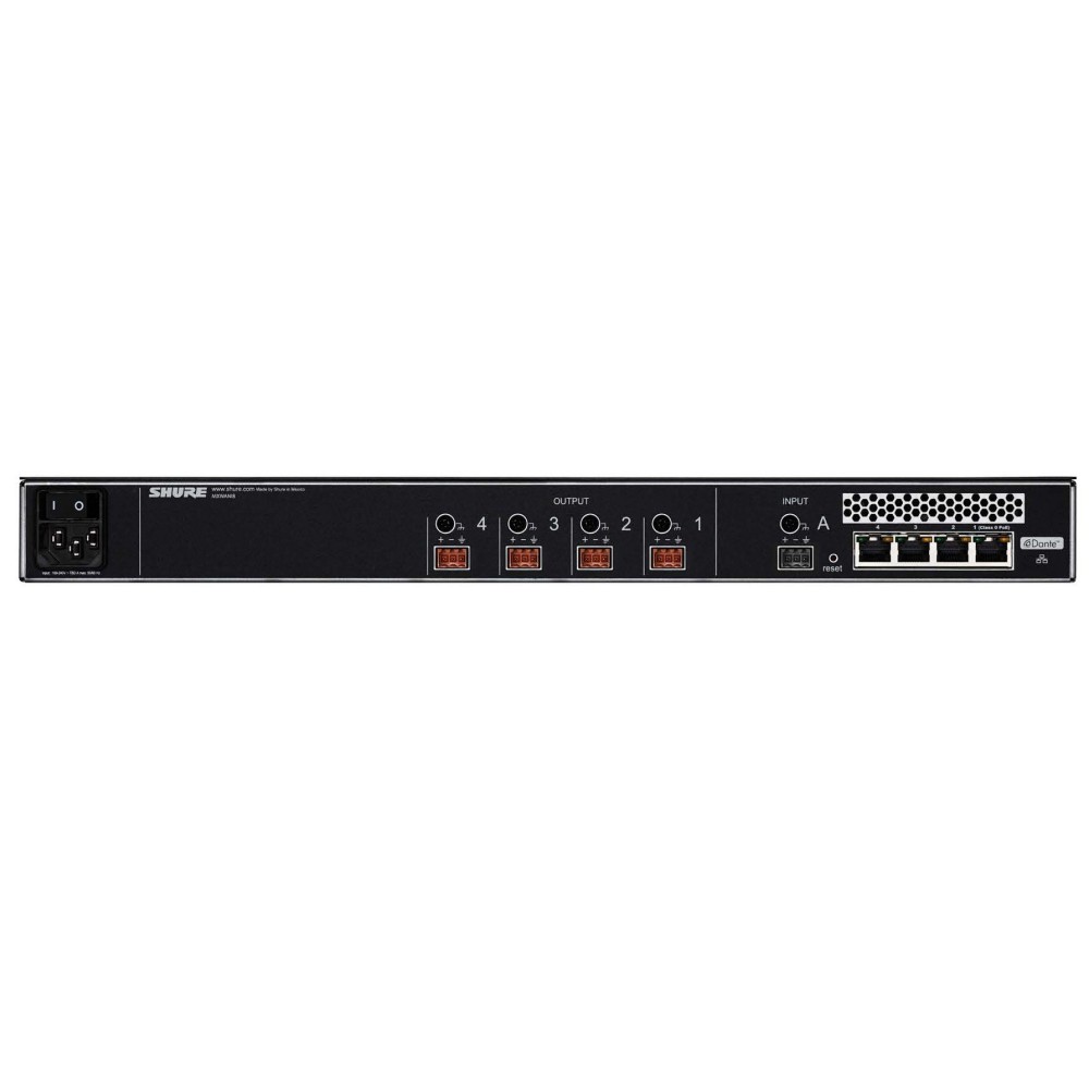 Interface de Audio Dante 4 Canales con Switch Shure MXWANI4-AR