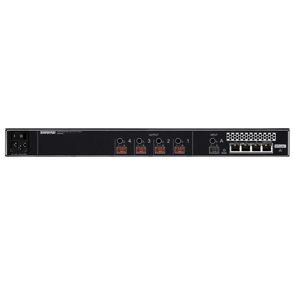 Interface de Audio Dante 4 Canales con Switch Shure MXWANI4-AR