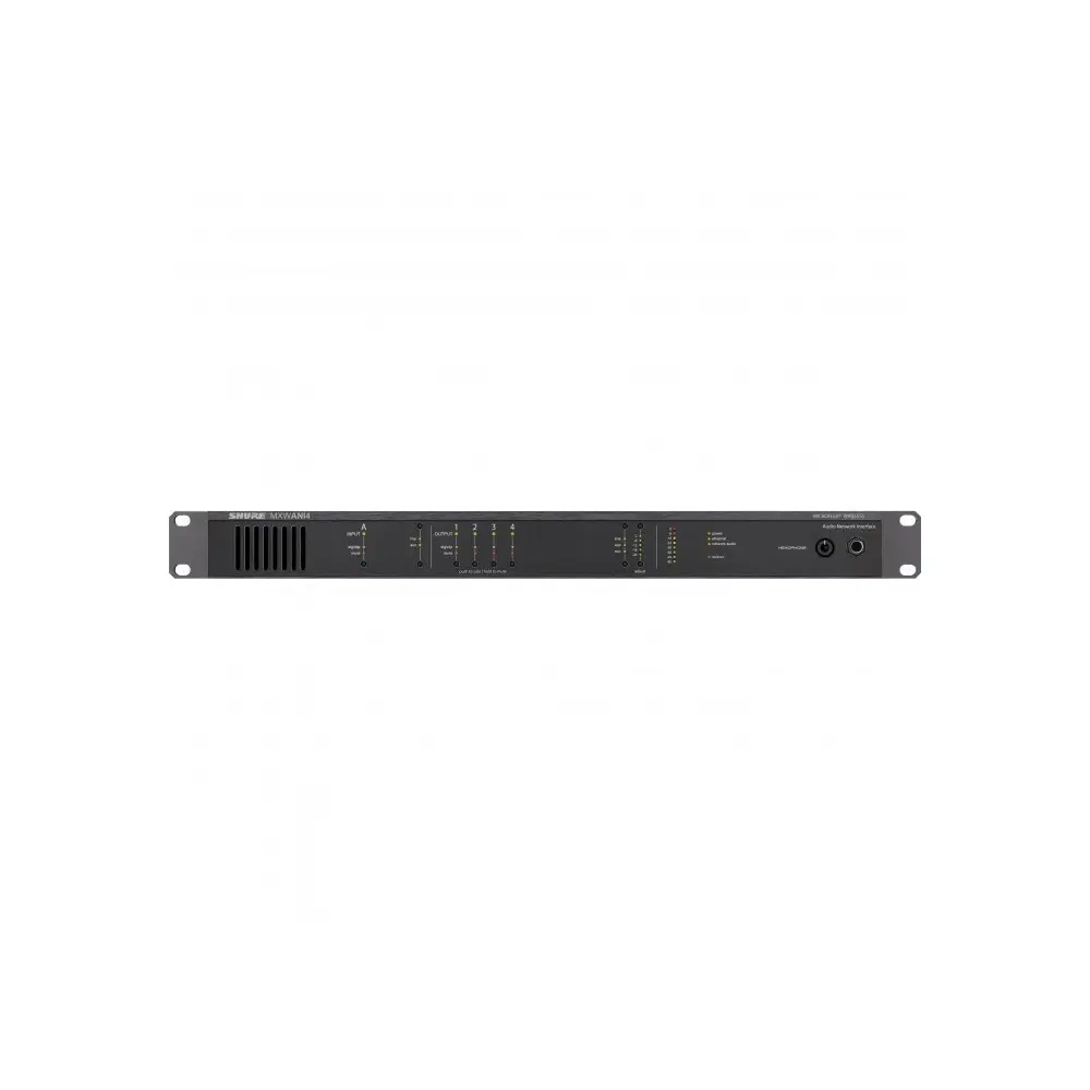 Interface de Audio Dante 4 Canales con Switch Shure MXWANI4-AR
