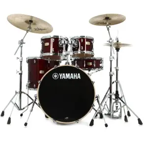 Bateria Yamaha Stage Custom Birch 5 Cuerpos Color Cranberry Red Bombo 22x17