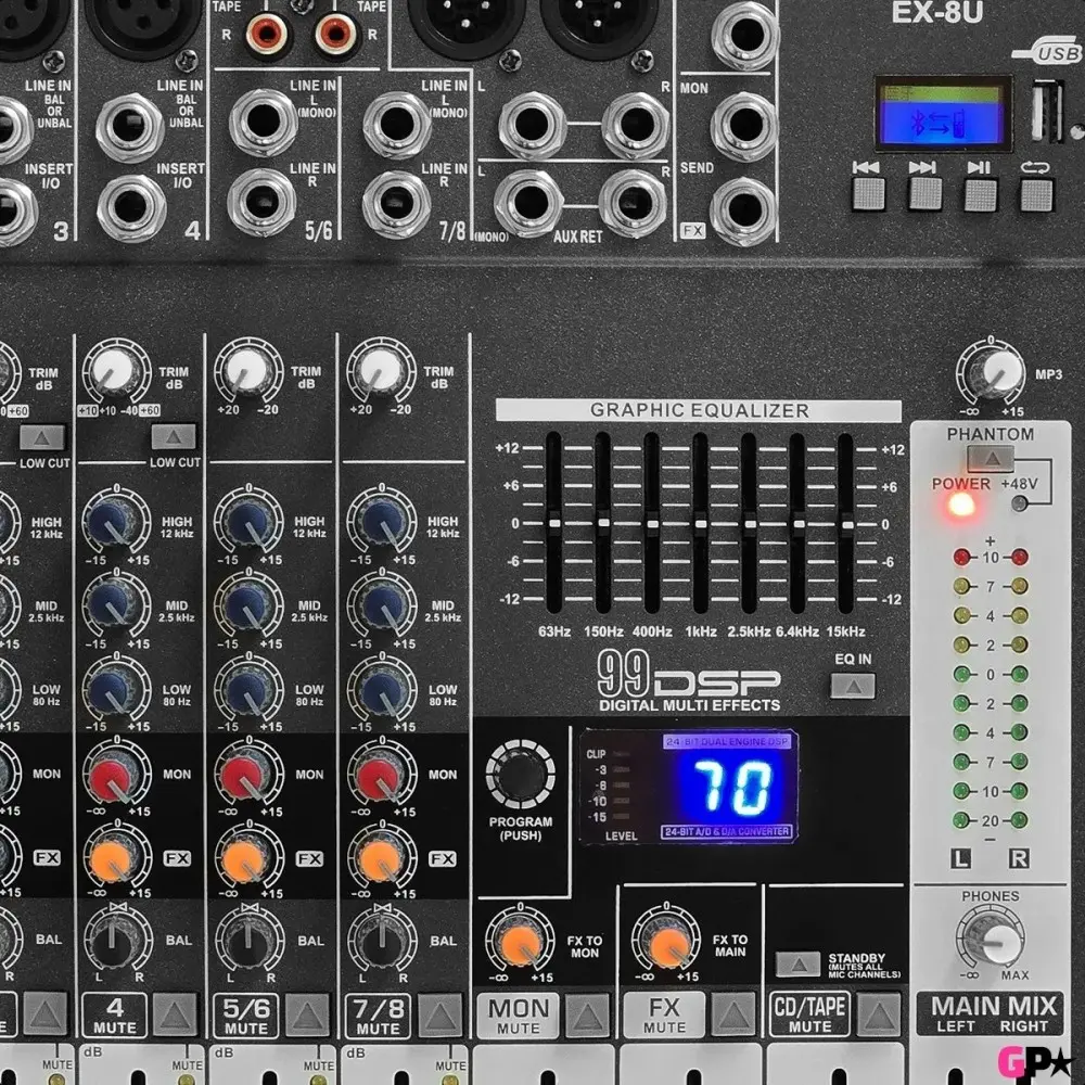 Mixer 8 Canales con Bluetooth Ross EX-8U