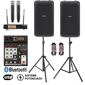Combo Bafles Mixer Usb Bluetooth Microfono Inalambrico Pack