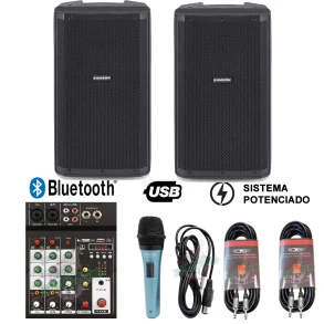 Combo Bafles Potenciados Mixer Dj Usb Bluetooth + Accesorios