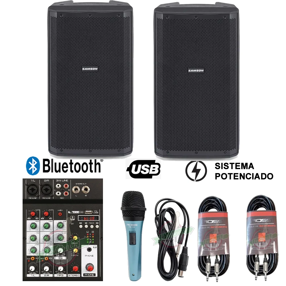 Combo Bafles Potenciados Mixer Dj Usb Bluetooth + Accesorios