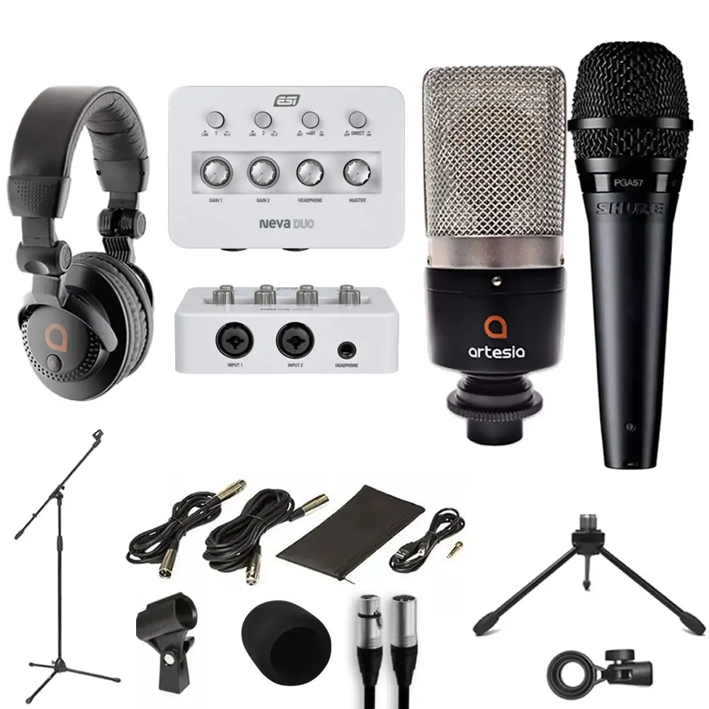 Kit Grabacion Home Studio Placa Microfonos Auriculares Pack Bateria
