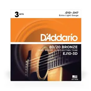 Encordado Pack 3 Unidades de Guitarra Acustica Daddario EJ10-3D