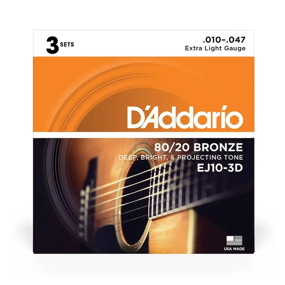 Encordado Pack 3 Unidades de Guitarra Acustica Daddario EJ10-3D