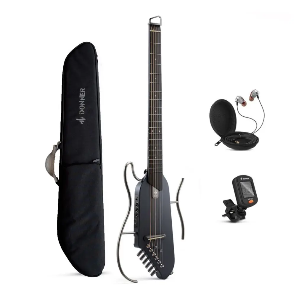 Guitarra Electroacustica de Viaje Negra Donner EC1782