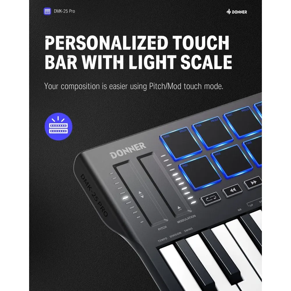 Controlador Midi Pro 25 Teclas Donner EC6783
