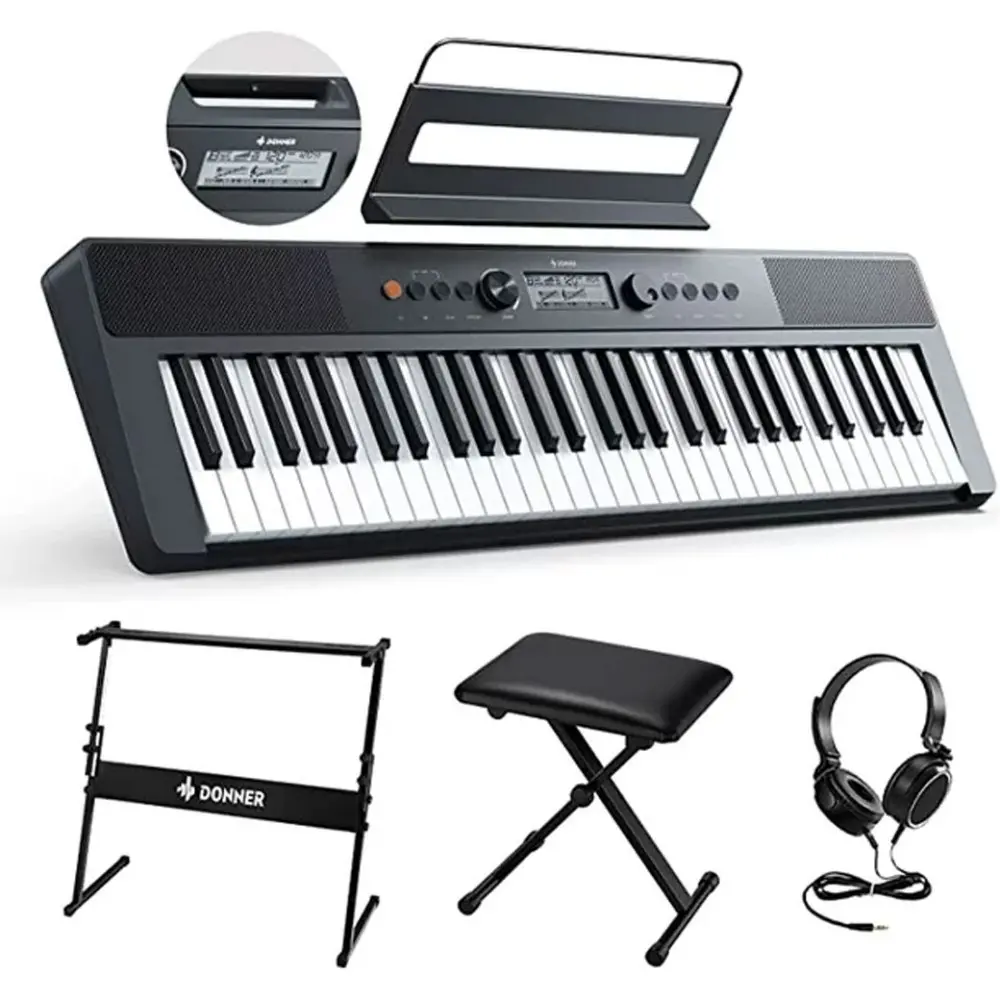 Teclado Digital Sensitivo Banqueta Soporte Microfono 61 Teclas Donner EC3095