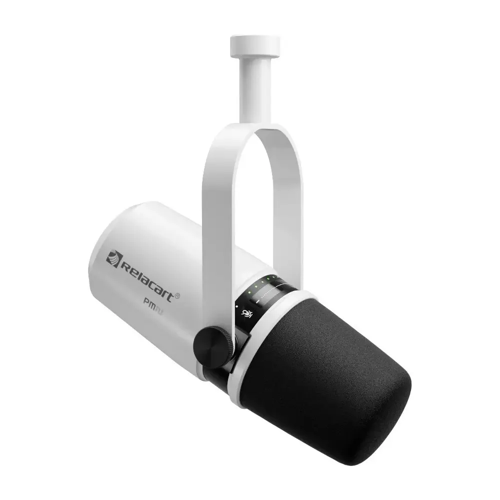 Micrófono Relacart Pm2w Blanco Podcast Dinámico Xlr Usb Tipo Mv7