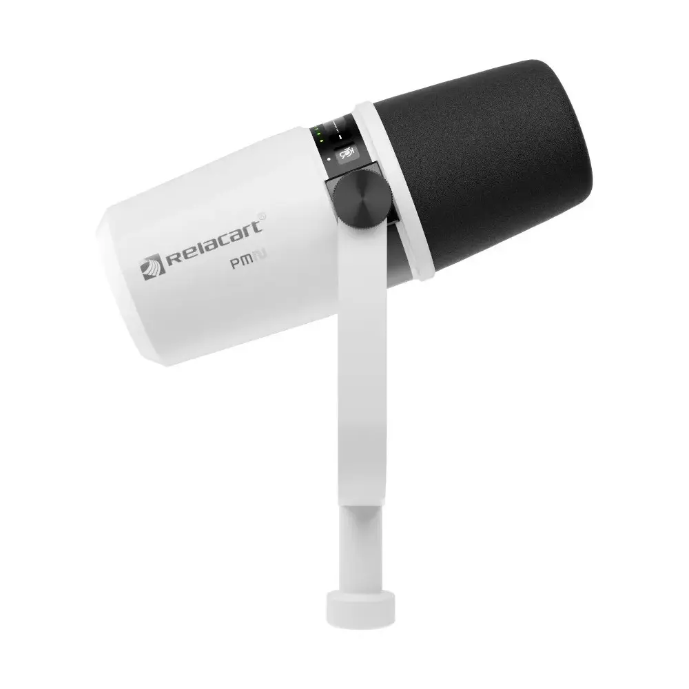 Micrófono Relacart Pm2w Blanco Podcast Dinámico Xlr Usb Tipo Mv7